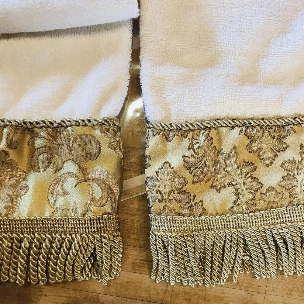 Lot of 6 Croscill Hand Towels Tassel Embellishment Cream Gold Beige 26